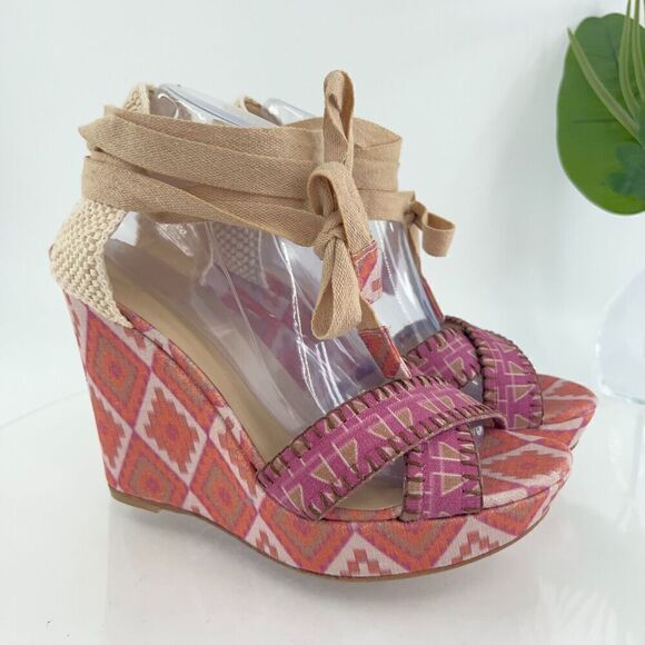 Theodora & Callum Stuart Weitzman Platform Espadrille Wedge Sandal Pink Size 10 - Picture 1 of 16